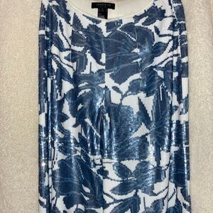 Lafayette 148 Riverside Wide Leg Sequin Ankle Pants In Blue Note Multi Sz 6.